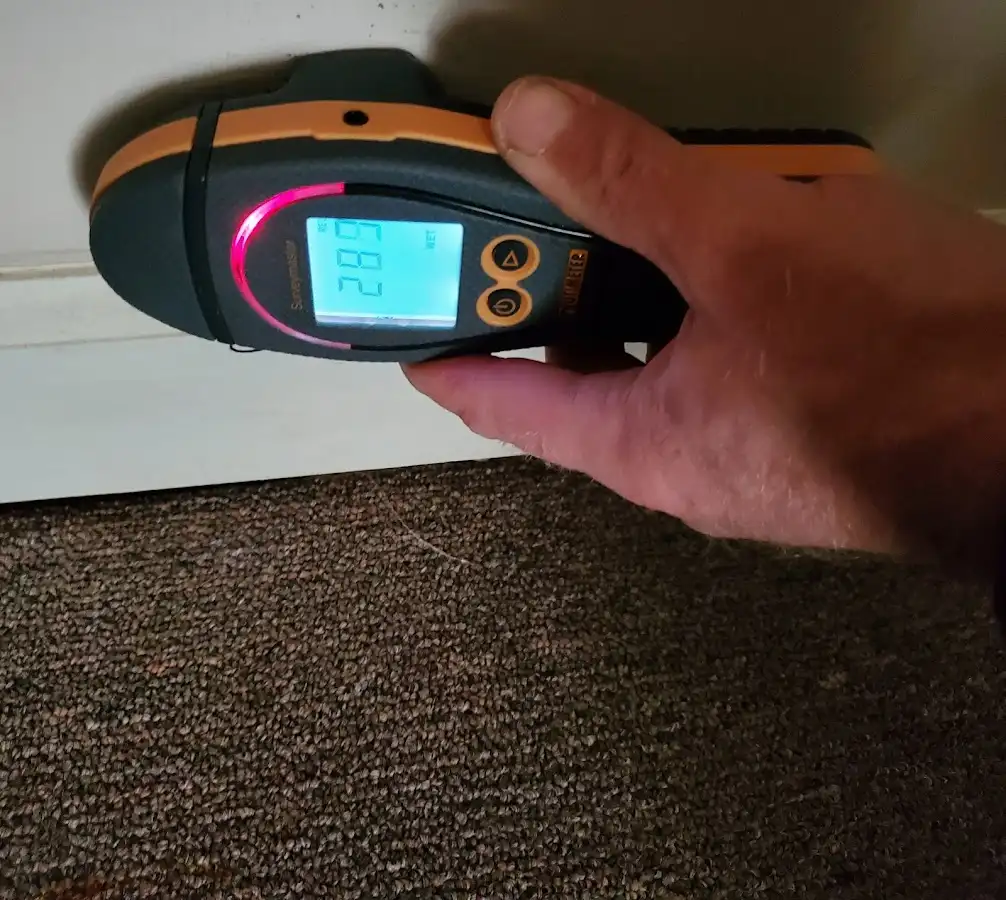 Moisture detection at baseboard during Burst Pipe Cleanup in East Moline